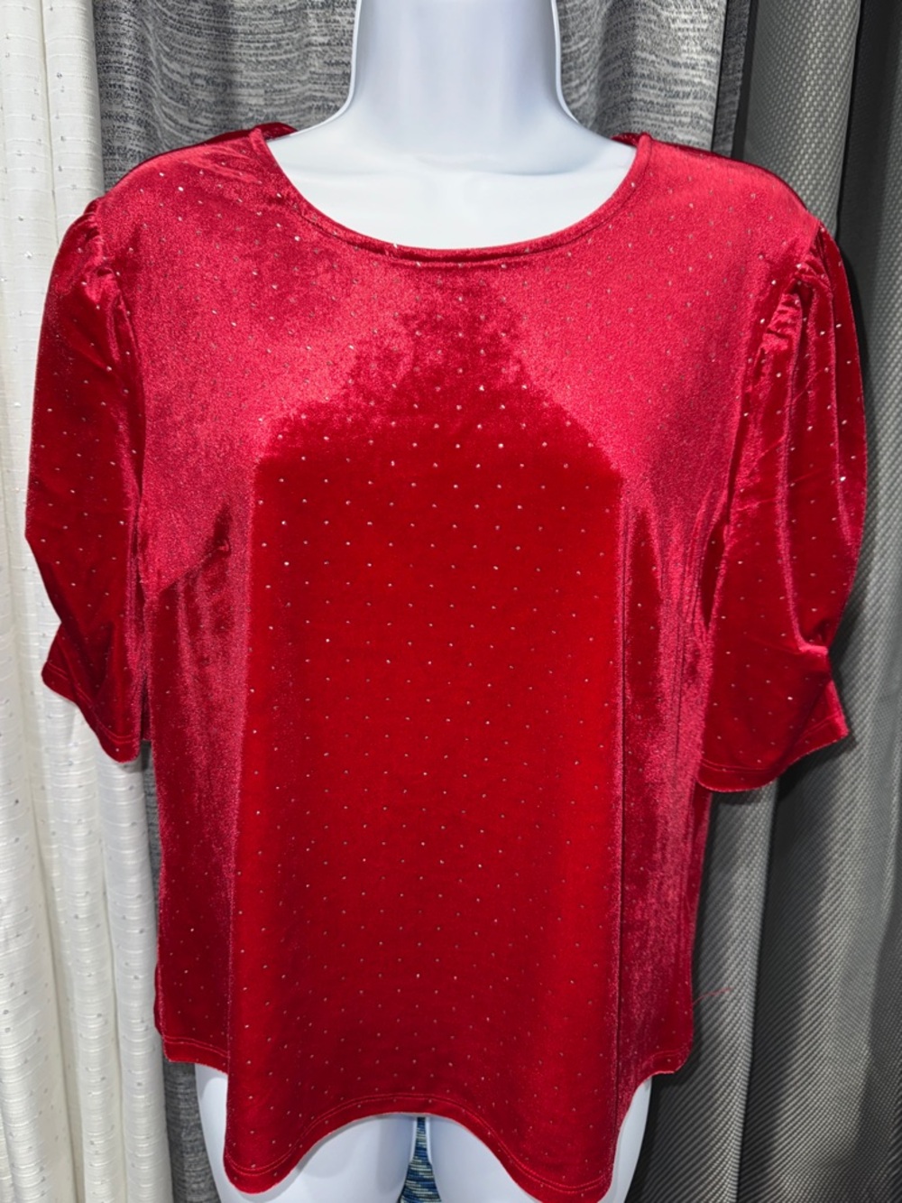 LoveTrend- NWT Velvet Red Puff Sleeve Top Size Large - Picture 3 of 14